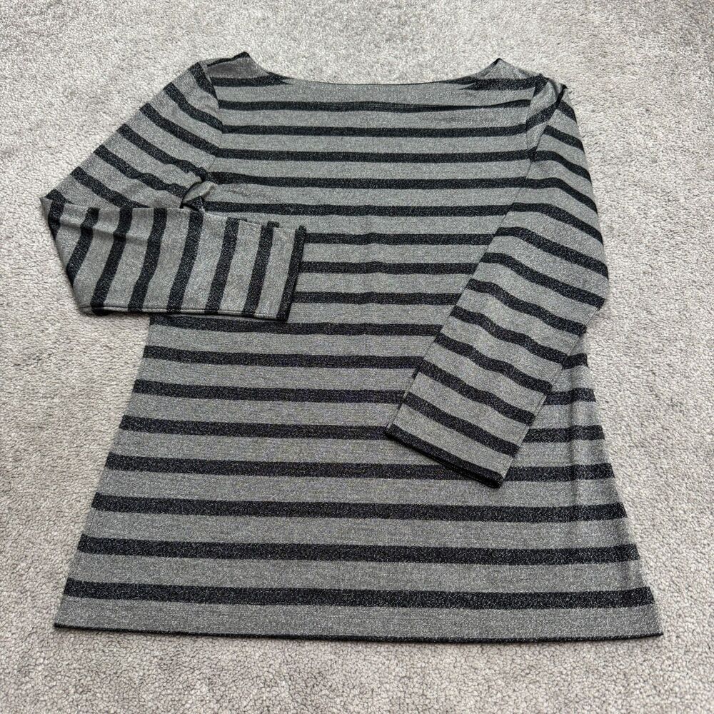Banana Republic Metallic Striped Boat Neck T-Shirt Womens Medium Gray Black Tee
